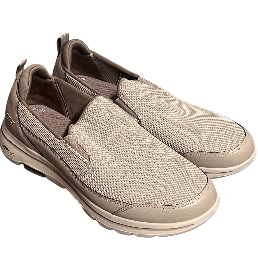 Skechers GOwalk 5 Men’s 7.5 Tan Slip On Walking Shoes Ultra Go Goga Mat